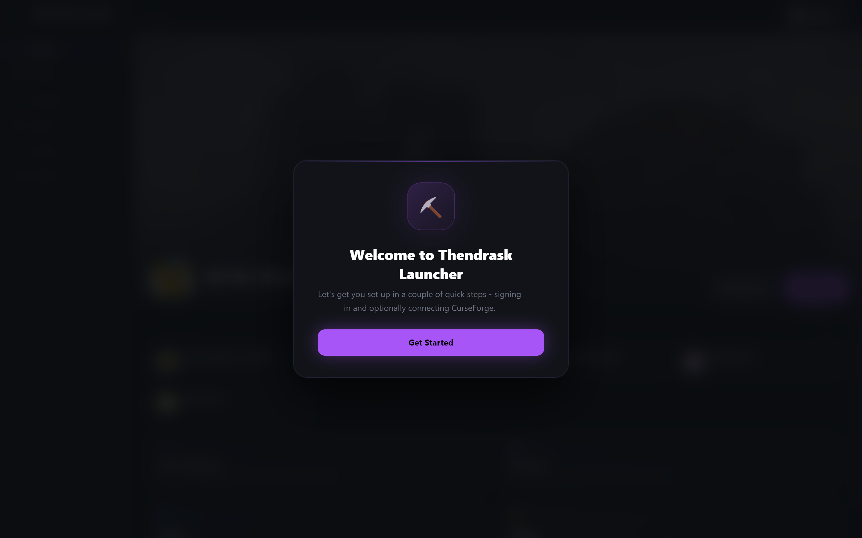 Thendrask Launcher welcome screen starting the guided setup wizard